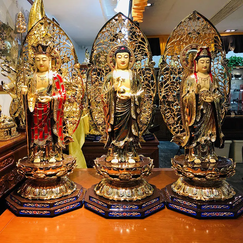 Patung Buddha Tembaga Tulen Berlapis Emas 16-inci
