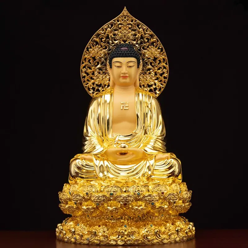 Patung Buddha Shakyamuni Duduk Kuningan Berlapis Emas