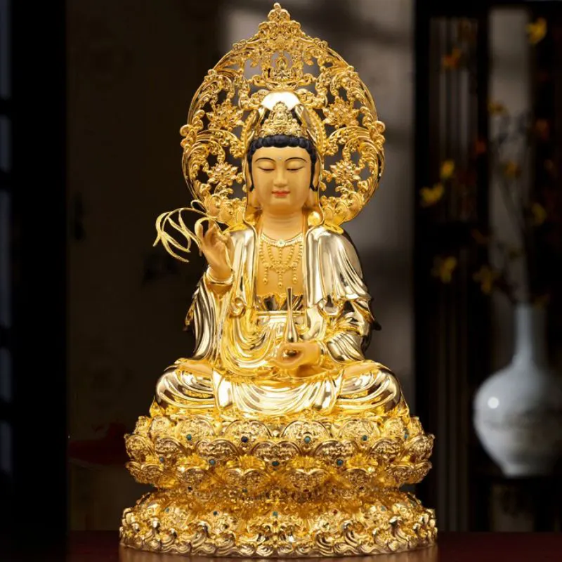 Patung Bodhisattva Guanyin Berlapis Emas Lotus Buddha