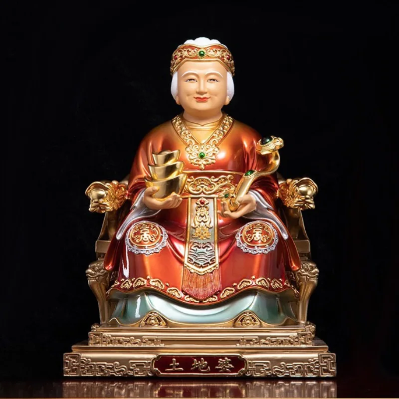 Patung Niangniang Tu Di Po Mewah Gilt Polychrome Fude