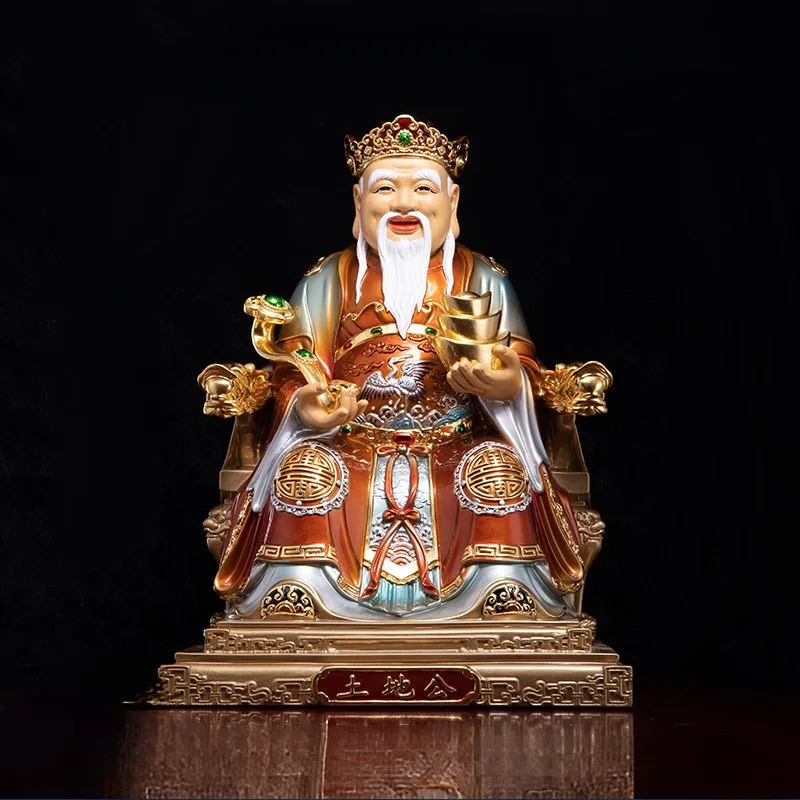 Patung Gold Polychrome Fude Zhengshen Tu Di Gong Mewah