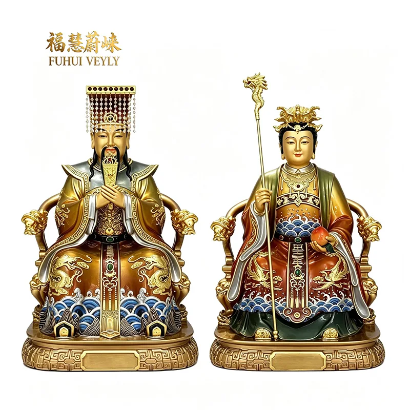 Patung Yuhuang Wangmu Daun Emas Polychrome
