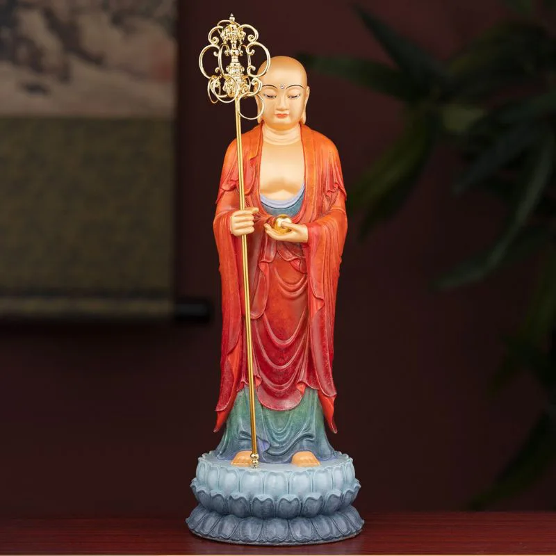 Patung Ksitigarbha Kakitangan Brass Berdiri Premium